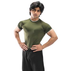 Men's Olive <b>Green</b> Slim Fit Crew Neck Short Sleeve T Shirt Plain Fitted Casual Basic Tee - Product Image 1