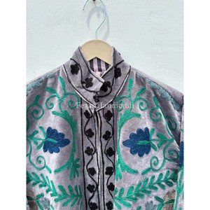 Multi Embroidery Velvet Jacket Uzbek Suzani Short Winter Jacket With Two Side Pocket Boho Chic Jacket Party Wear Jacket - Product Image 4
