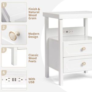 2 Drawer Wood Nightstand End Side Table for Bedroom & Living Room - Product Image 3