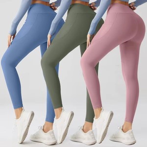 High Waist Solid Color <b>Leggings</b> <b>With</b> <b>Pockets</b> Stretch Breathable Full Length Women's Sporty Yoga Pants - Product Image 5