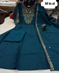 Conjunto de Kurti-Plazzo-Anarkali de seda de muselina de alta calidad con trabajo de cordón y Dupatta, Colección de Proveedores Mundiales - Product Image 3