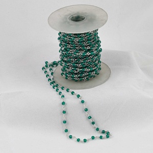 N.N. Exports 3-4mm Natural Green Onyx Faceted Rondelle Beads Handmade <b>Silver</b> Plated Rosary Chain Boho Style <b>Wire</b> Wrapped Jewelry - Product Image 2