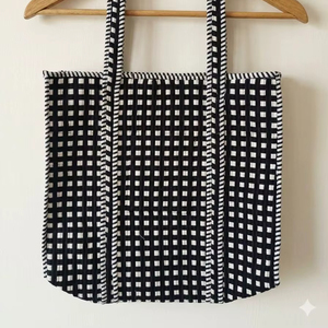 Cotton Quilted Tote Bag Handblock <b>Print</b> Zipper Travel Bag Women Shopping Shoulder Bag Lightweight Everyday Carry Bag - Product Image 1