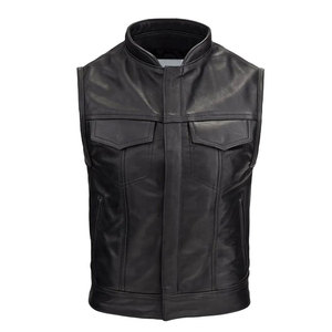 Classic Leather <b>Vest</b> Durable Sleeveless Outerwear Smooth Texture Front Pocket Design Button Fastening Wholesale Production - Product Image 1