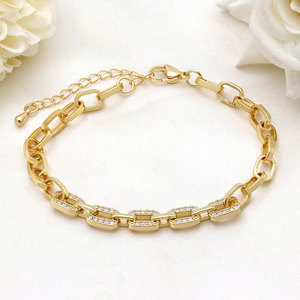 Wholesale 925 Sterling Silver CZ Paperclip Link <b>Bracelet</b> <b>Gold</b> Plated Pave Oval Chain <b>Adjustable</b> Women Jewelry - Product Image 1