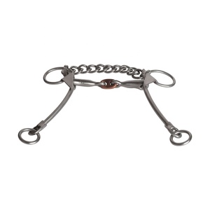 Dble islande mors poli mat articulé avec mors de cheval plat en cuivre, équipement équin équestre - Product Image 1