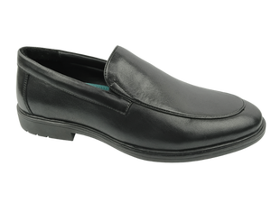Mocassins en cuir noir pour hommes, à enfiler, pour le bureau et la carrière, avec semelle extérieure en caoutchouc amorti, semelle intermédiaire en EVA, gravés, antidérapants, toutes saisons - Product Image 1