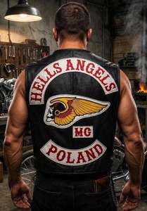 Hells Angles POLAND Embroidered Death Skull 100% cowhide <b>leather</b> <b>vest</b> - Product Image 2