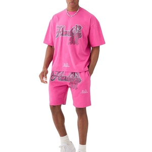 Customized Men's Summer Sweatshirts Sets T-Shirt Shorts Set 100% Cotton Eco-Friendly Acid Wash Silk Screen Printed Streetwear - Product Image 3