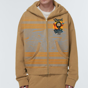 Sudadera con Capucha para Hombre, Estilo Nuevo, Color Bronceado, Cierre Completo, Diseño Vintage con Estampado de Reloj, Corte Regular Informal - Product Image 1