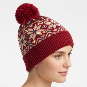 Custom OEM ODM Winter Knitted Beanie Hat <b>LED</b> Acrylic Jacquard Christmas Camouflage Plaid Designer Beanie with Custom Logo - Product Image 1