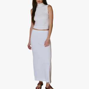 Best Sale Women's White 2Piece Set Sleeveless Crop Top With Long Maxi Minimalist Spring Summer Outfit Beach Women Maxi <b>Skirt</b> Set - Product Image 1