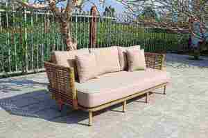 Elegant Yellow Garden <b>Sofa</b> <b>Set</b> with Synthetic Bamboo Finish - Product Image 3