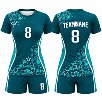 Ensemble d'uniformes de volley-ball pour femmes personnalisés par sublimation OEM, design graphique étoile, maillot athlétique à manches courtes, shorts, vêtements de sport d'équipe