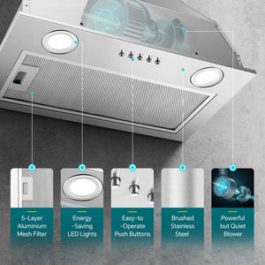 Cappa da cucina convertibile da 20 pollici, con o senza condotto, capacità 600CFM/900CFM, cappa senza condotto da 900CFM con rete filtrante - Product Image 6