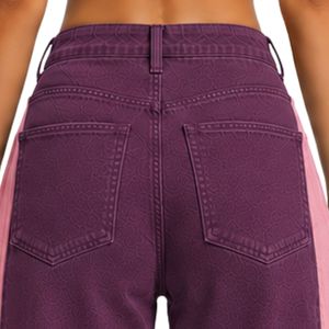 Jean large pour femme violet et rose, taille haute, en denim bicolore, style décontracté streetwear, pantalon tendance coupe ample - Product Image 6