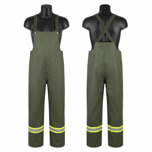 Premium 240 GSM Polyester Twill Hi Visibility <b>Waterproof</b> Anti-Bacterial <b>Work</b> Bib <b>Pants</b> Olive Green Reflective Tape Cross Back - Product Image 1