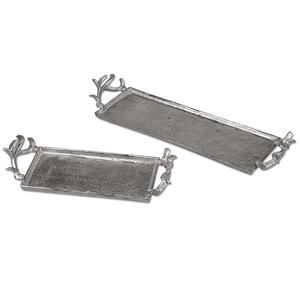 Plateaux en aluminium indiens avec poignée, forme rectangulaire, couleur argent, pour servir les aliments sur table, utilisés dans les hôtels et les mariages - Product Image 4