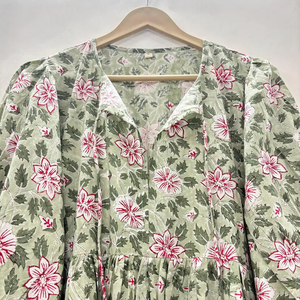 Vestido Casual Midi para Mujer, Tejido 100% Algodón, Liso, Manga Corta, Cintura Imperio, Estilo Babydoll, Cuello en V, Holgado, Funcional - Product Image 2