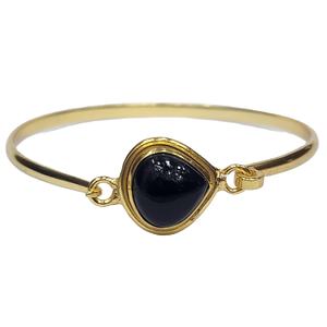 Cabochon en argent sterling 925 plaqué or Bracelet en pierre précieuse onyx noir Excellente qualité Fait à la main Unique réglable pour les mariages - Product Image 2