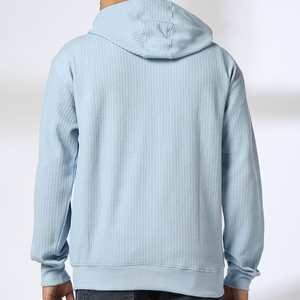 Custom Men’s Light Blue Corduroy Texture Full Zip Hoodie with Drawstring Hood and Split Kangaroo Pockets - Product Image 4