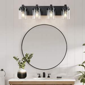 Matte <b>Black</b> Iron 4-<b>Light</b> <b>Bathroom</b> Vanity Fixture with Clear Glass Shade for Bedroom and Living Room-Bulb Not Included - Product Image 2