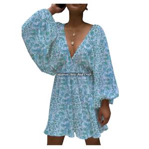 Robe de plage une pièce à col en V profond et manches lanternes, taille standard, personnalisée par le fabricant, imprimée à la main, vente en gros, best-seller - Product Image 1