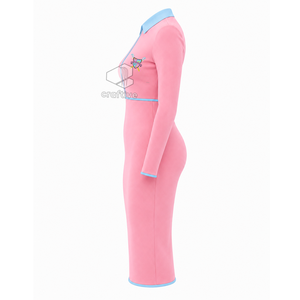 Robe moulante mi-longue rose pour femme Gamma Phi Delta avec col polo contrastant bleu clair, fermeture éclair quart de tour, manches longues, coupe ajustée, robe décontractée - Product Image 3