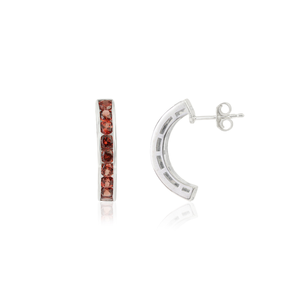 High Quality Handmade 925 Sterling Silver Natural <b>Garnet</b> Gemstones Channel Set C Shape Hoop <b>Earrings</b> For Women's - Product Image 3