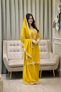 Indian White Chinon <b>Embroidered</b> Dupatta Set With Floral Pattern Traditional Indian Wedding <b>Shawl</b> Women's Ethnic Wear All Seasons - Product Image 4