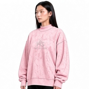 Sudadera Oversize de Felpa/Algodón con Lavado Ácido, Cuello Alto Simulado, Hombros Caídos, Color Negro, Premium, Estilo Urbano de Invierno, Más Vendida - Product Image 3