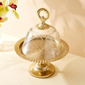 Traditional Golden Brass <b>Cake</b> Platter With Glass <b>Dome</b> Cover Round Dessert Display <b>Stand</b> For Birthday Wedding Parties Supply - Product Image 5