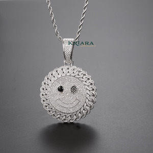 Pendentif Smiley avec diamants cultivés, bijoux unisexes hip-hop, plaqué or 18 carats, pendentif en argent 925 - Product Image 4