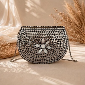 Sac de soirée F S INTERNATIONAL en pierre, pochette en métal plaqué or et argent, mosaïque en résine et laiton, fait main, fermeture éclair, expédition immédiate, tendance - Product Image 1