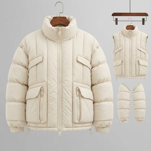 Men's Cream Color Puffer Jacket Winter <b>Coat</b> Zip Up Outdoor Streetwear Custom Private Label OEM ODM - Product Image 2