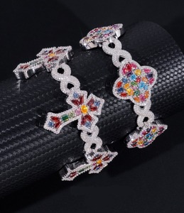 Luxury gold geometric Cuban link bracelet with full pave stone plate <b>for</b> <b>men</b> hip hop iced out jewelry party wea - Product Image 1