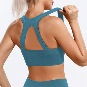 Ensemble de yoga sans couture 2 pièces, haut court taille haute et leggings longs, couleur unie, dos nageur, tenue de sport pour femme - Product Image 2
