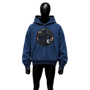 Ropa Urbana Informal de Otoño, Oversize, Azul Lavado, de Algodón French Terry, con Logotipo Cruzado Estampado, Estilo Urbano Atrevido y a la Moda - Product Image 1