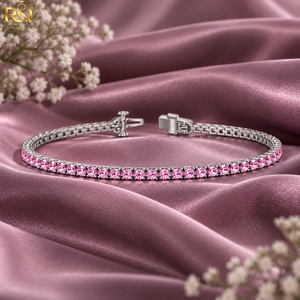Pulsera de tenis con diamantes cultivados en laboratorio, redondos, color rosa, de una sola fila, con eslabones elegantes. |   Brazalete Elegante de Joyería Fina de Lujo en Oro Sólido de 9K, 14K y 18K - Product Image 3