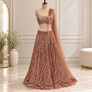 Indian Bridal Lehenga Choli Set With Embellished Blouse <b>Flared</b> Skirt Sheer Dupatta <b>Sequined</b> Ethnic Wedding Wear Party Occasion - Product Image 5
