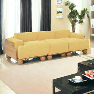 Customized Modern Luxury Solid Wooden Extendable Convertible 3 Seater Long <b>Sofa</b> With Yellow Fabric For Home Hotel And Villa - Product Image 4