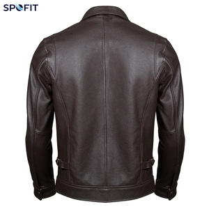 Custom <b>Men</b>’s Genuine <b>Leather</b> <b>Jacket</b> <b>Brown</b> Zip Up Shirt Collar Biker Motorcycle Casual Fashion <b>Jacket</b> OEM - Product Image 4