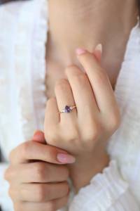 Anillo de Amatista en Forma de Corazón con Baño de Oro Vermeil, Piedra Azul, Certificado IGI, Diseño Vintage Minimalista, Piedra de Nacimiento de Febrero, Plata de Ley 925, Oro de 14K - Product Image 2
