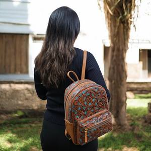 Hand <b>Tooled</b> Genuine Leather <b>Backpack</b> Western Floral Design Travel School Laptop <b>Bag</b> - Product Image 4