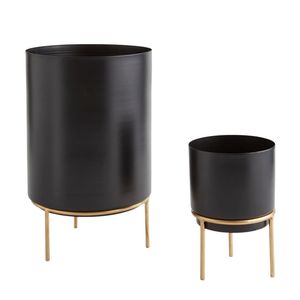 Maceta Moderna de Metal, Lujosa Maceta Negra con Soporte de Hierro Dorado, Maceta Grande Nórdica para Interiores, Decoración para Hogar y Jardín - Product Image 1