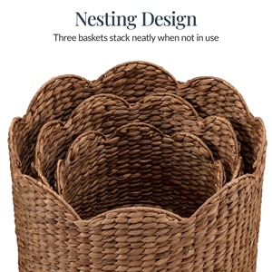 Panier de rangement en jacinthe d'eau et jonc de mer festonné, tressé à la main, marron, organisateur floral pour la maison - Product Image 3