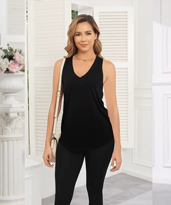 Wholesale Women Knitted Sporty <b>Flowy</b> Tank <b>Tops</b> Sleeveless V-neck Loose Fit Summer Casual Shirts Front Logo Custom Supplier - Product Image 2