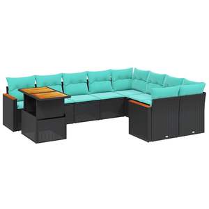 Juego de sofás de patio de ratán sintético negro de 10 piezas con cojines, conjuntos de jardín - Product Image 2