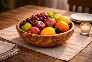 Bol à salade en bois d'olivier fait main, grand centre de table en bois, écologique, durable, artisanal, naturel, de luxe - Product Image 4