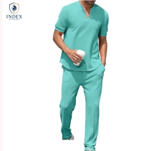 Men's Blue Casual Tracksuit Set Short Sleeve Half-<b>Zip</b> T-<b>Shirt</b> With Side Pockets Breathable Polyester Full Length Pants Regular - Product Image 5
